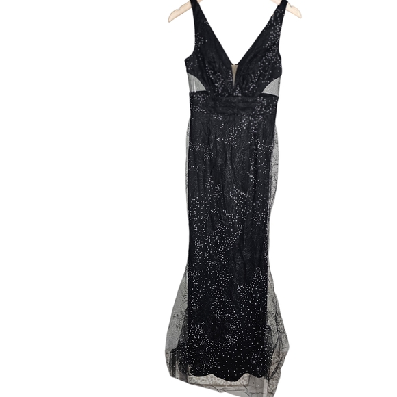 Marchesa Notte Black Glitter Gown Evening Wedding Gala Size 0 New With Tags - Picture 3 of 10